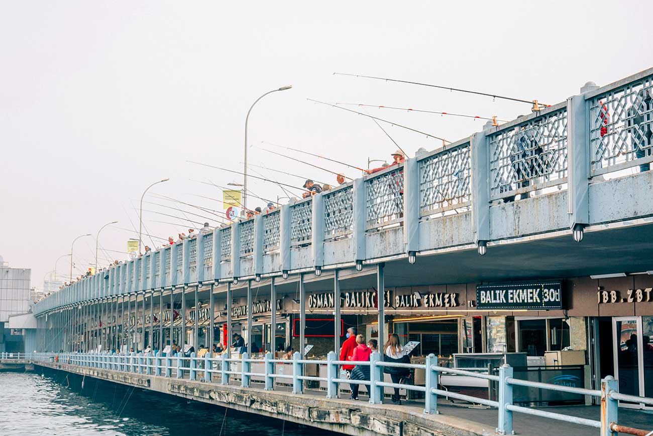 Istanbul Galata Bridge and Fish Restaurants