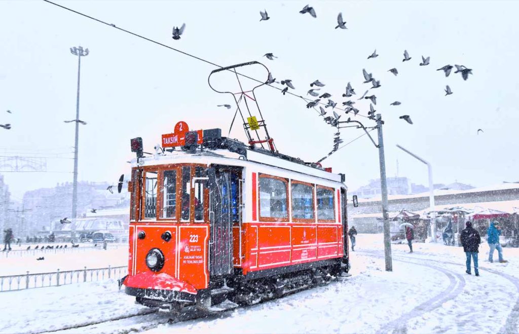 Istanbul Taksim Tram View at Winter