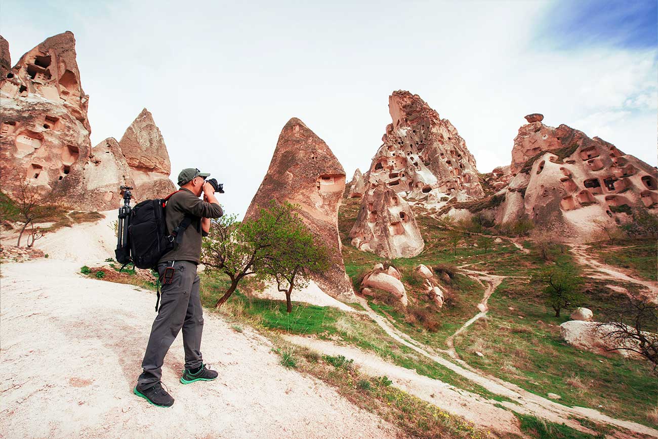 Man Hiking and Photograph Shoot in Uchisar Cappadocia Turkey