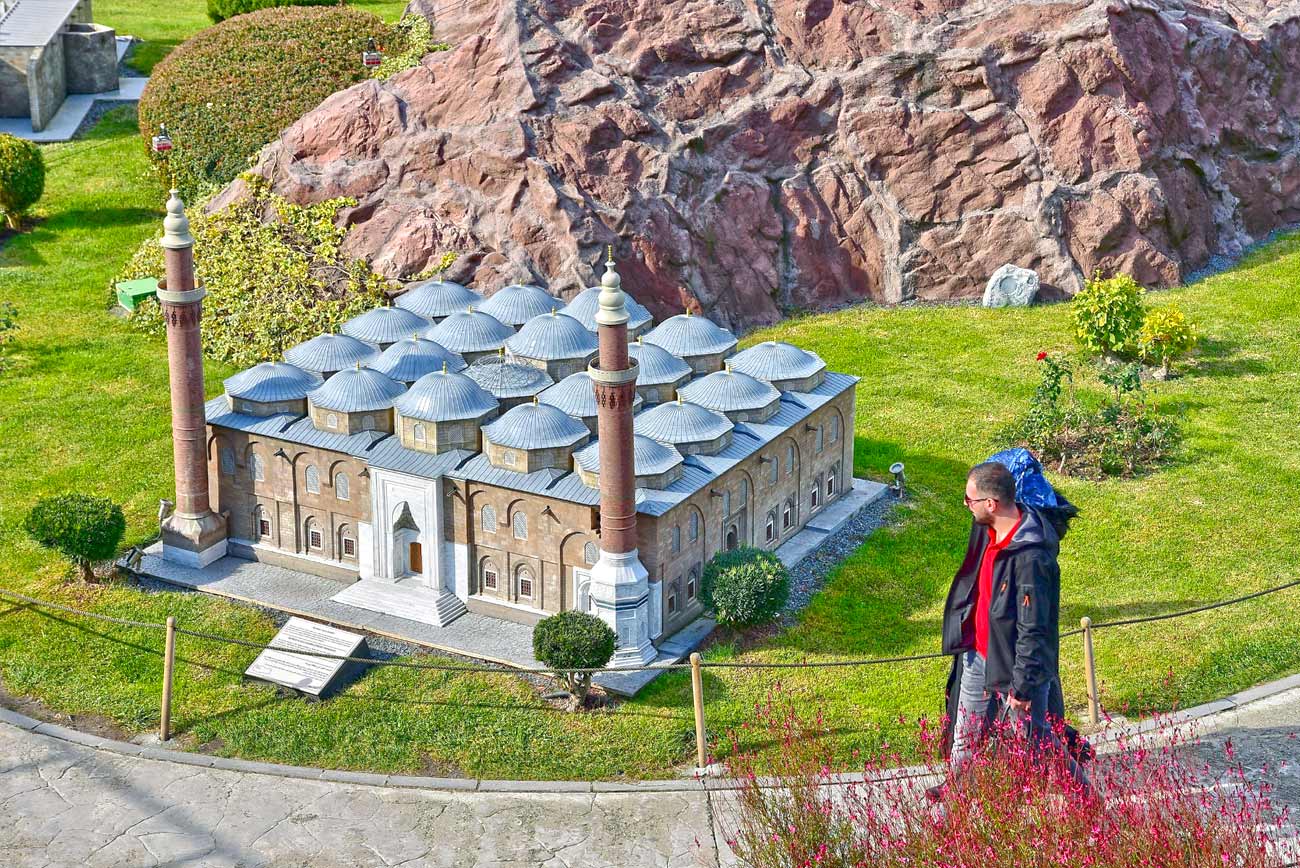 Miniaturk Cifte Minare Mosque and Visitors View