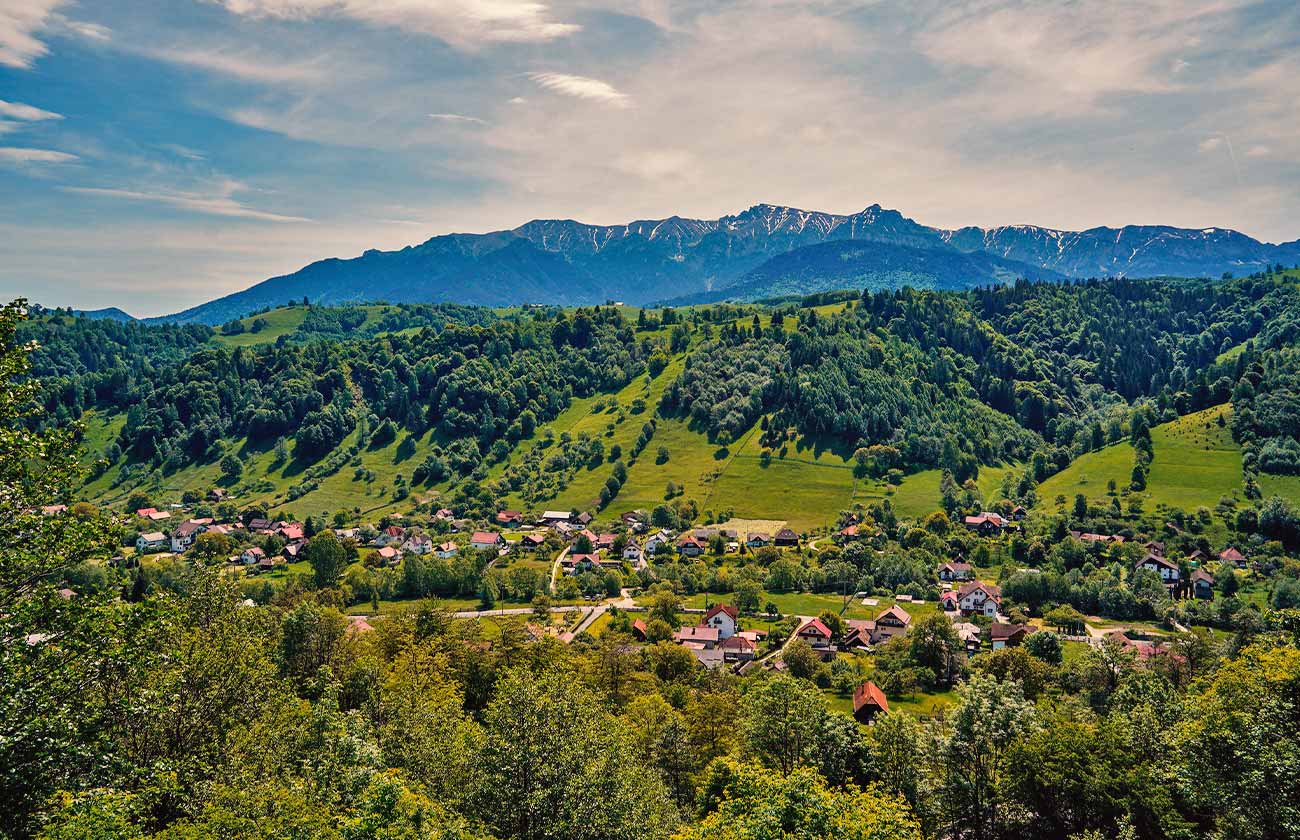 Romania Carpathian Mountains and Village