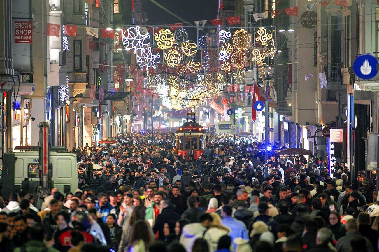 Taksim Istiklal Street and People Christmas