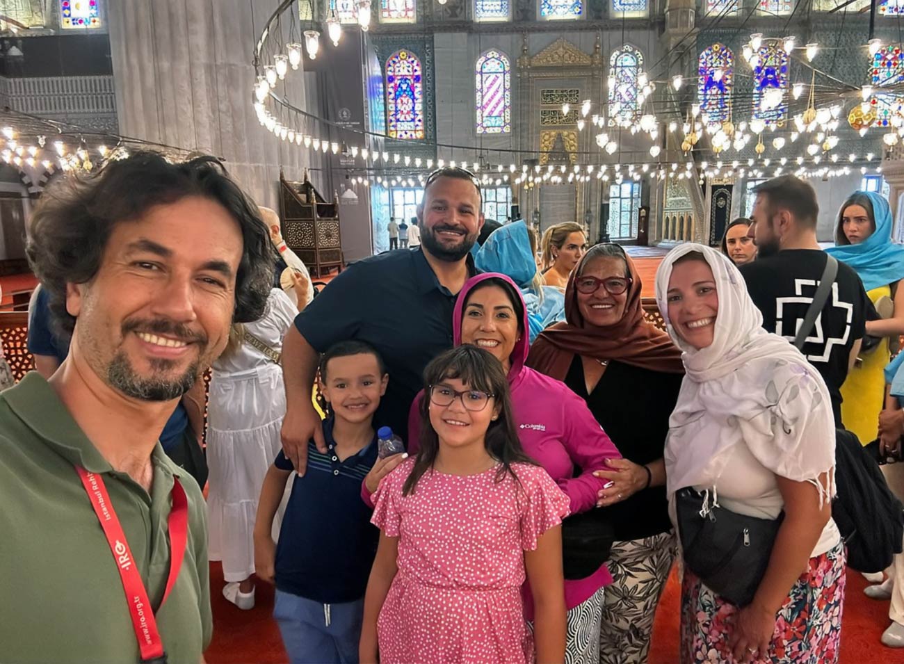 Tourist Family and Tour Guide in Blue Mosque