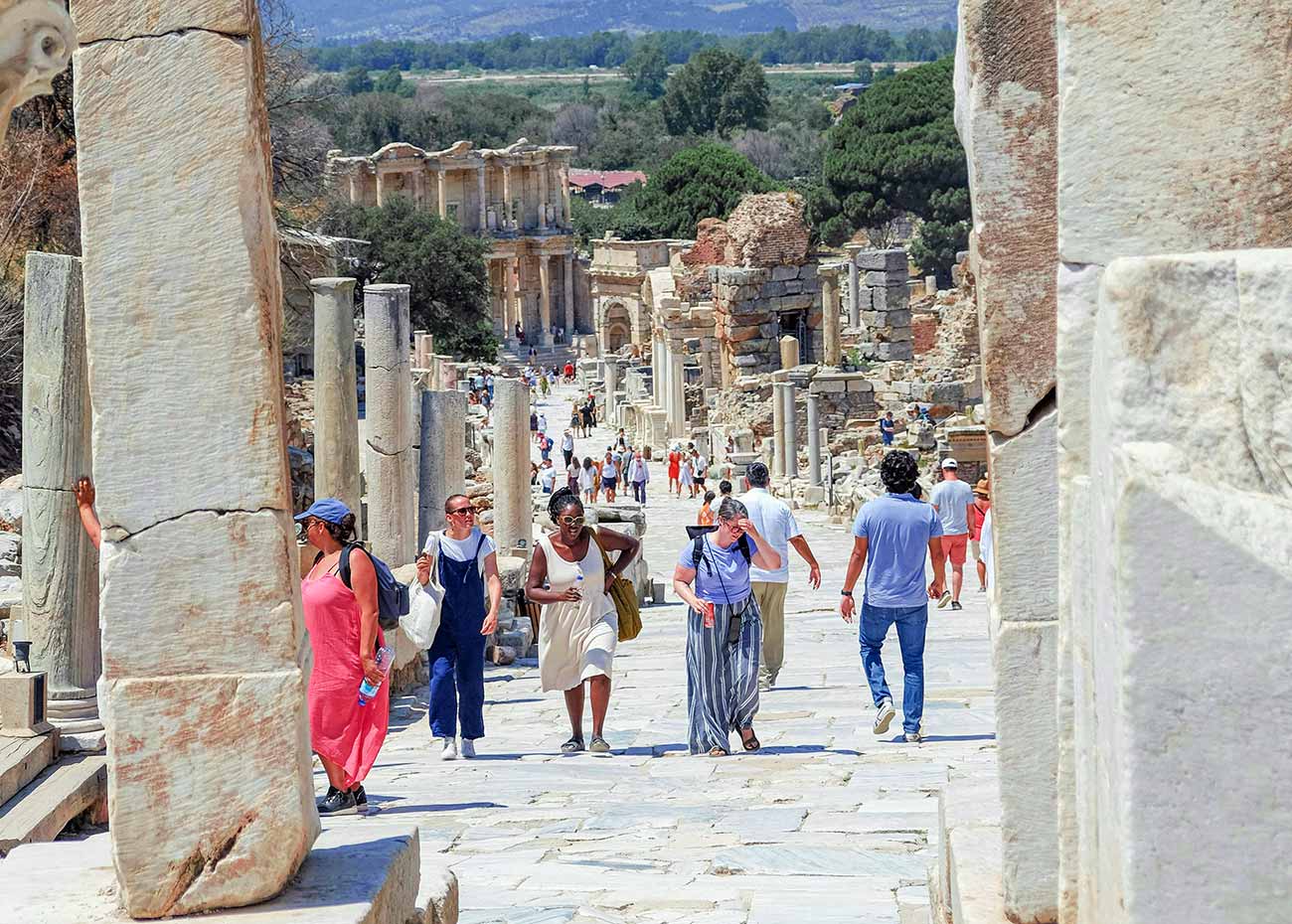 Tourist and Ephesus Marble Road