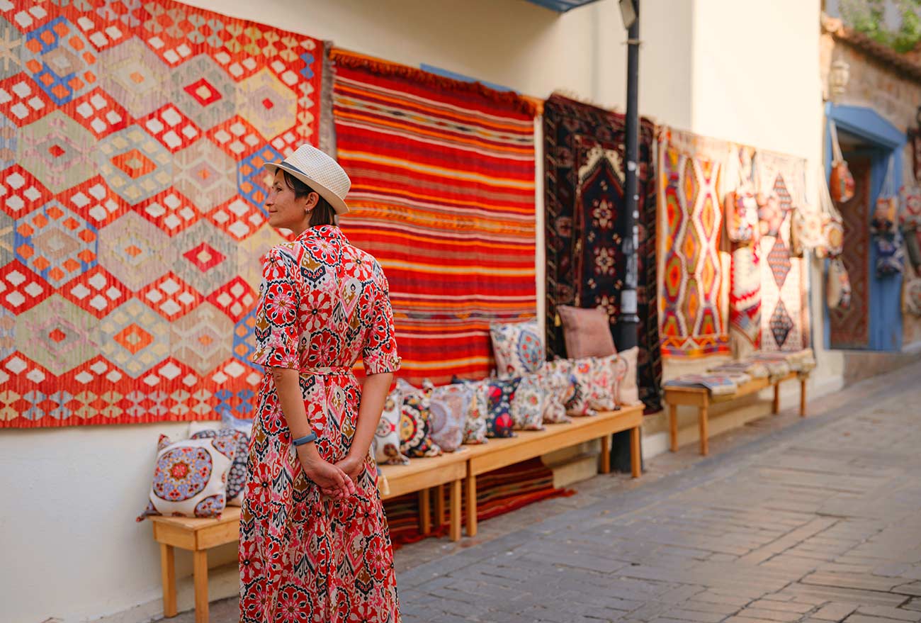 Woman Traveler and Turkish Handcraft Shop