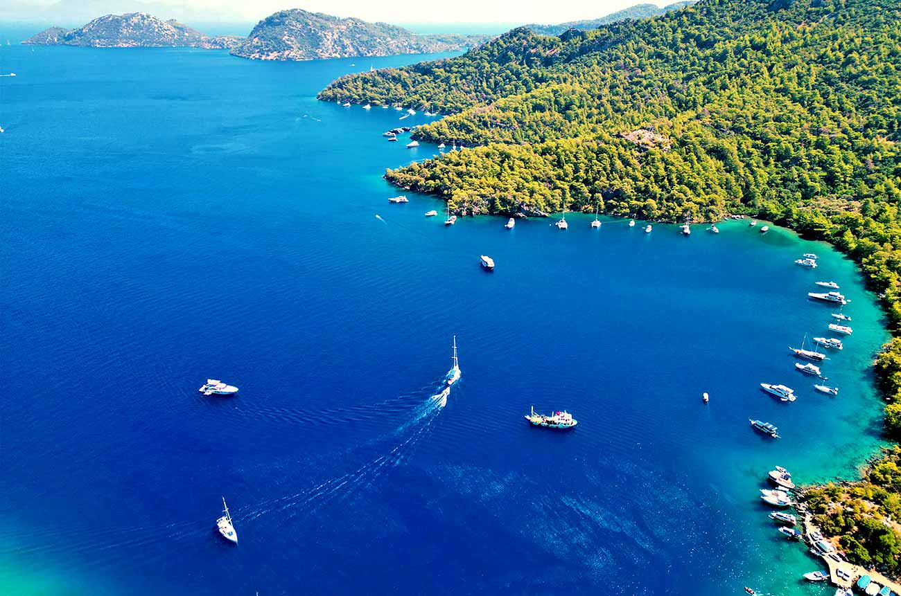 Yachts and Boats Sailing Along in Turkish Coasts